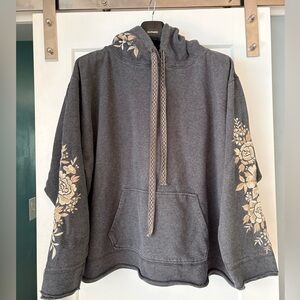 Johnny Was Gray Hoodie with Floral Embroidery